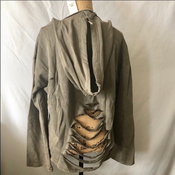 Boutique Tops - Oversized Olive green distressed hoodie